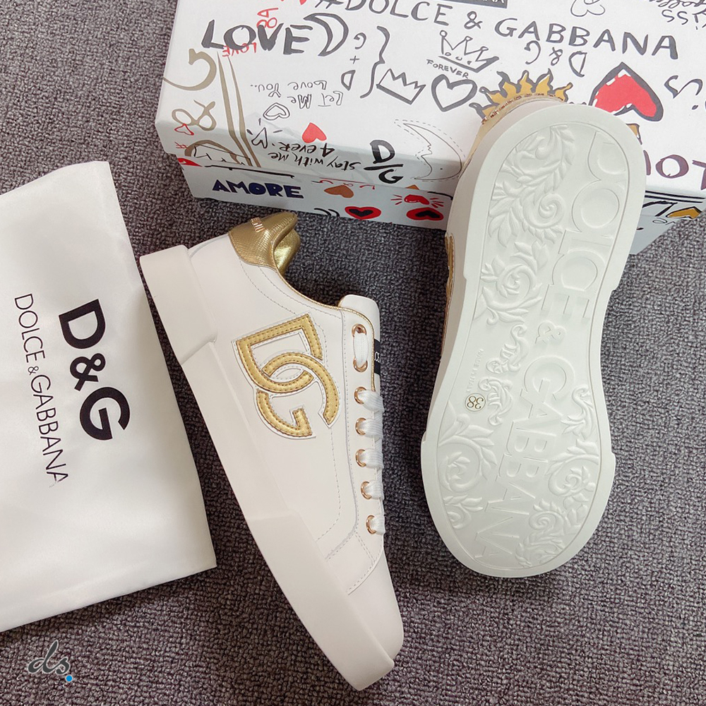 Dolce & Gabbana D&G Calfskin Portofino sneakers with DG logo Gold (4)