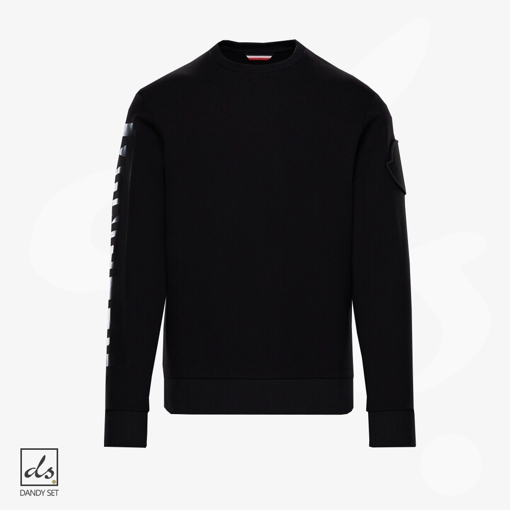 amizing offer Moncler Black Crewneck Sweater With logo on Sleeves