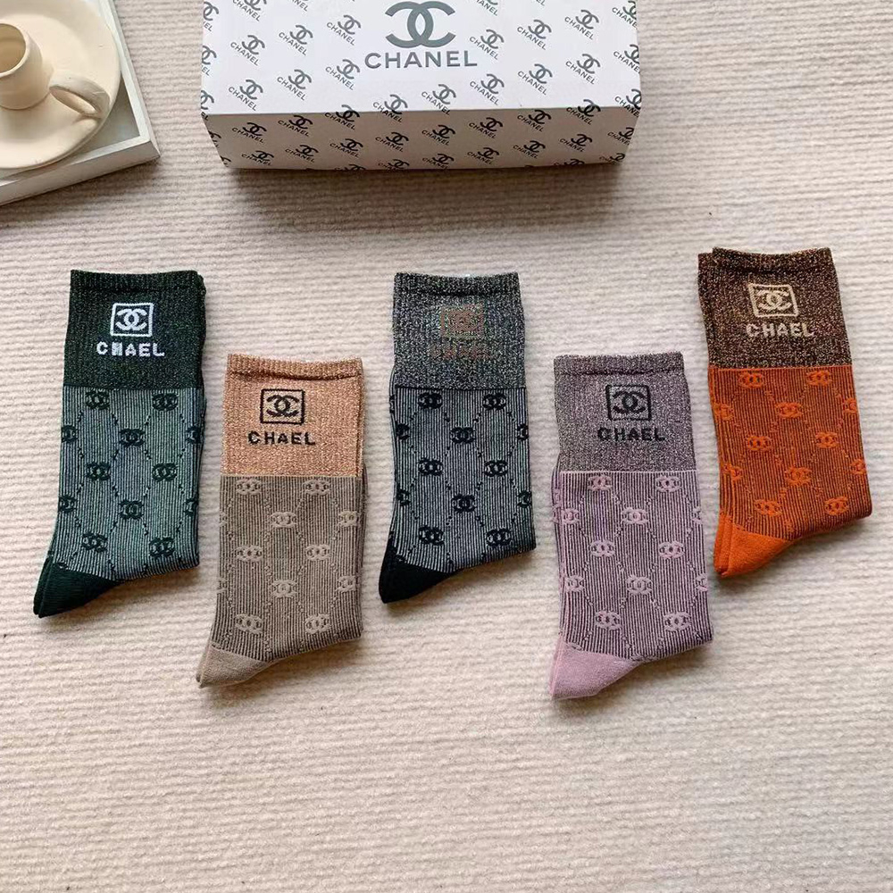 CHANEL ONE BOX AND FOUR PAIRS CLASSIC HIGH LENGTH SOCKS  (3)