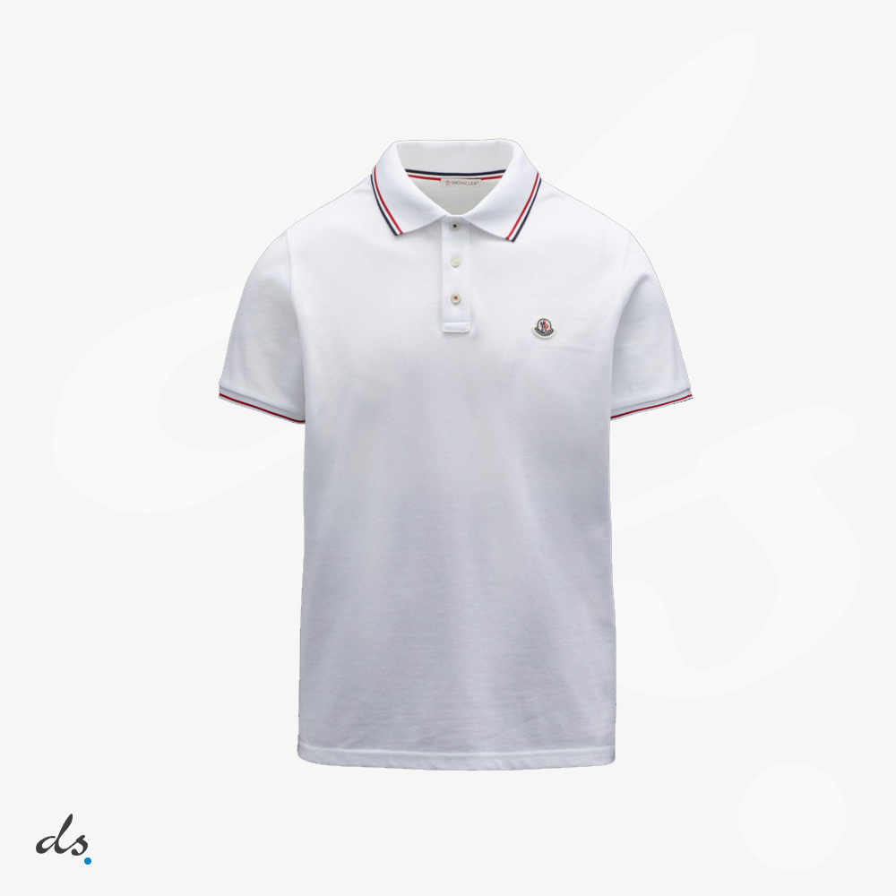 amizing offer Moncler Logo Polo Shirt White With Tricolor Accents