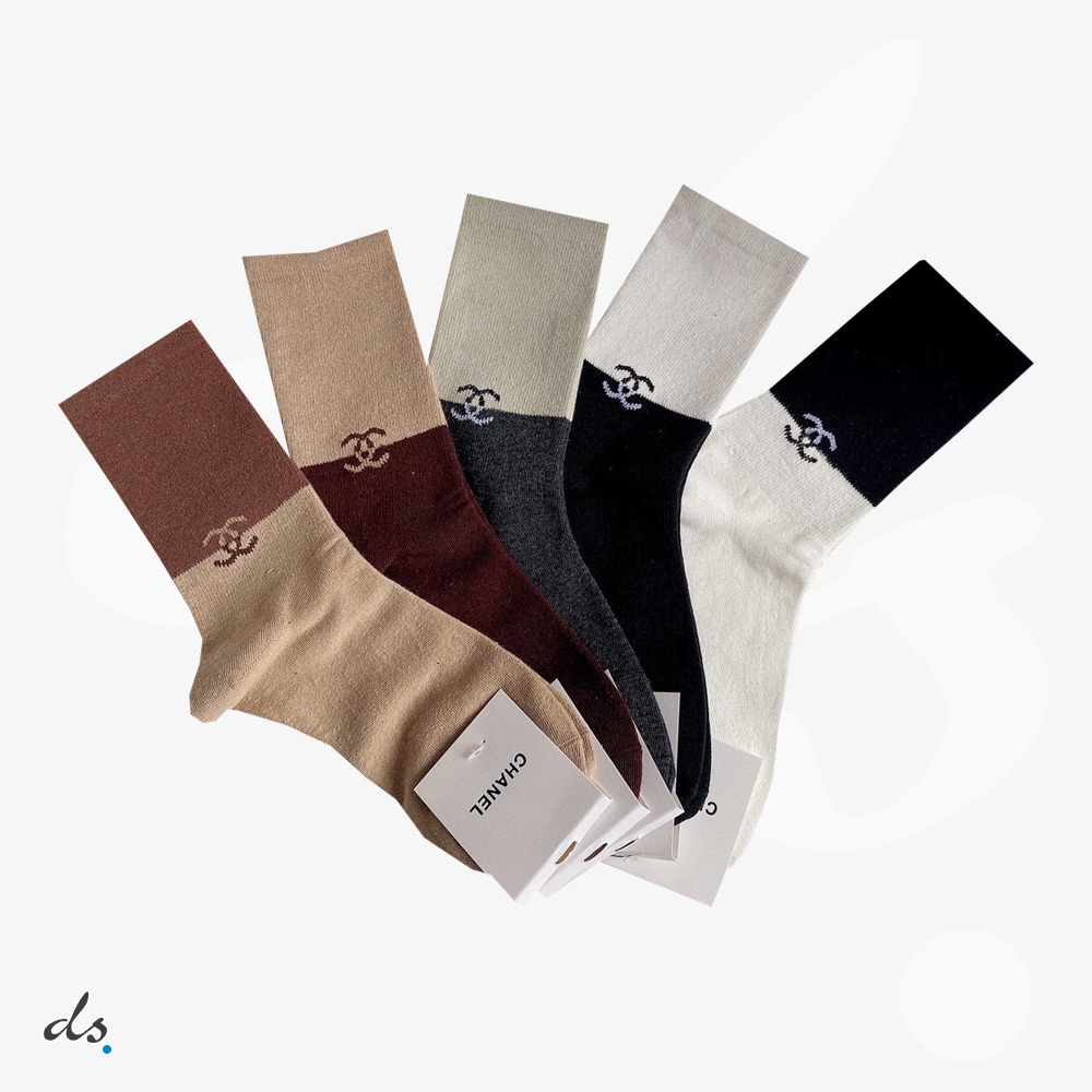 amizing offer CHANEL ONE BOX AND FOUR PAIRS CLASSIC HIGH LENGTH SOCKS