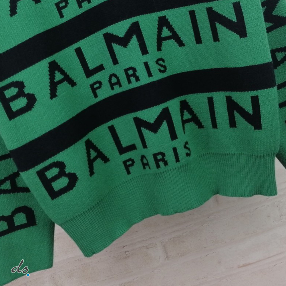 balmain Sweater embroidered with Balmain Paris logo Green (3)