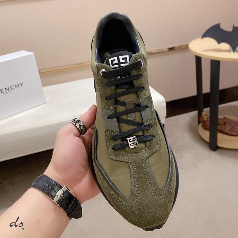 GIVENCHY GIV Runner sneakers in suede, leather and nylon Olive Green (2)