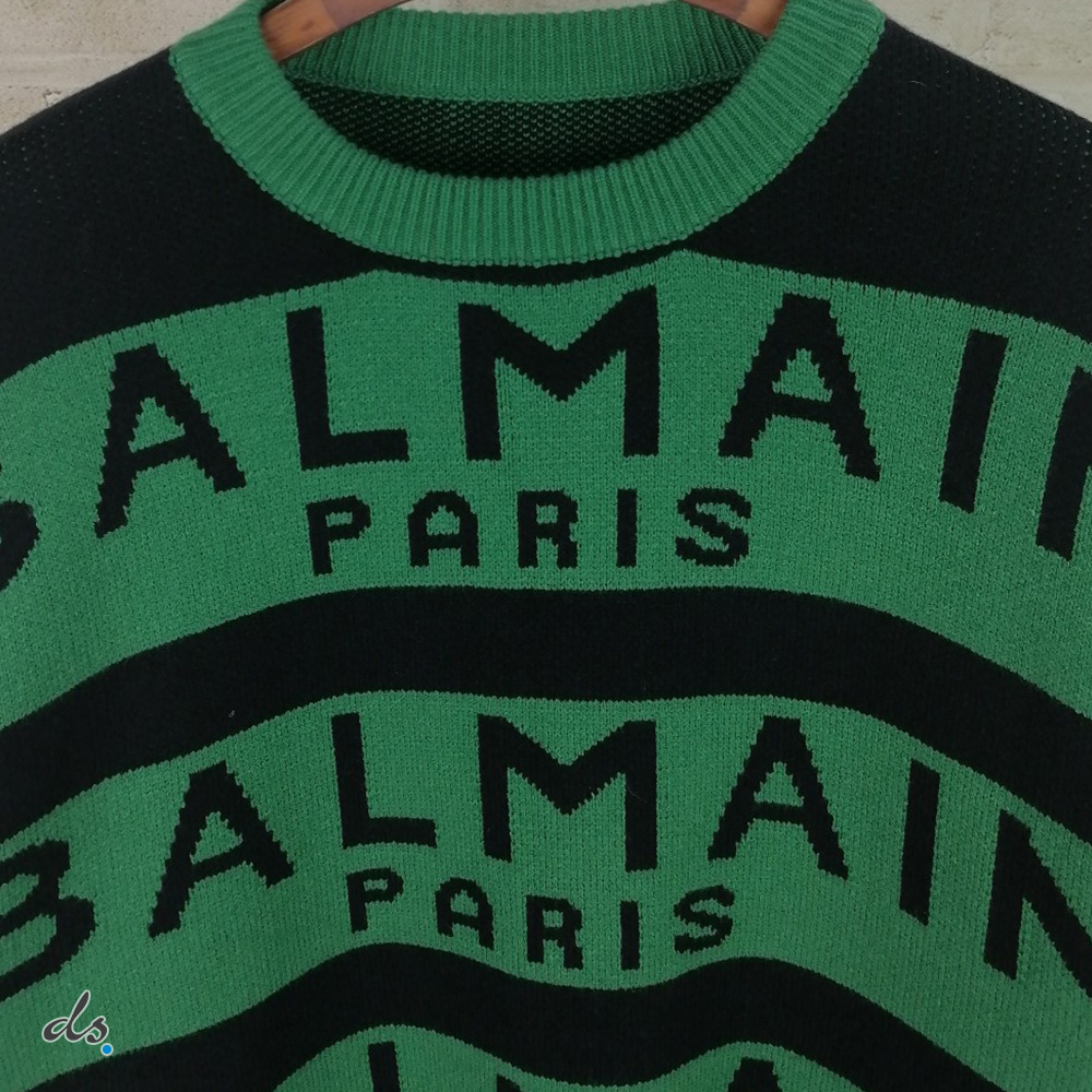 balmain Sweater embroidered with Balmain Paris logo Green (2)
