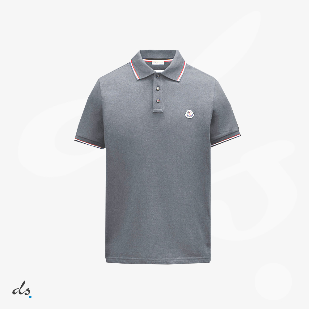 amizing offer Moncler Logo Polo Shirt Gray With Tricolor Accents