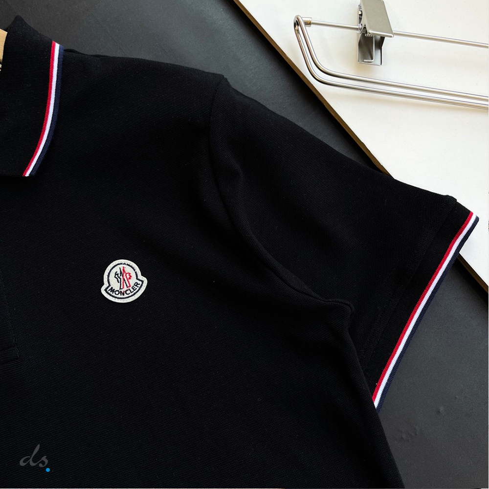 Moncler Logo Polo Shirt Black With Tricolor Accents (6)