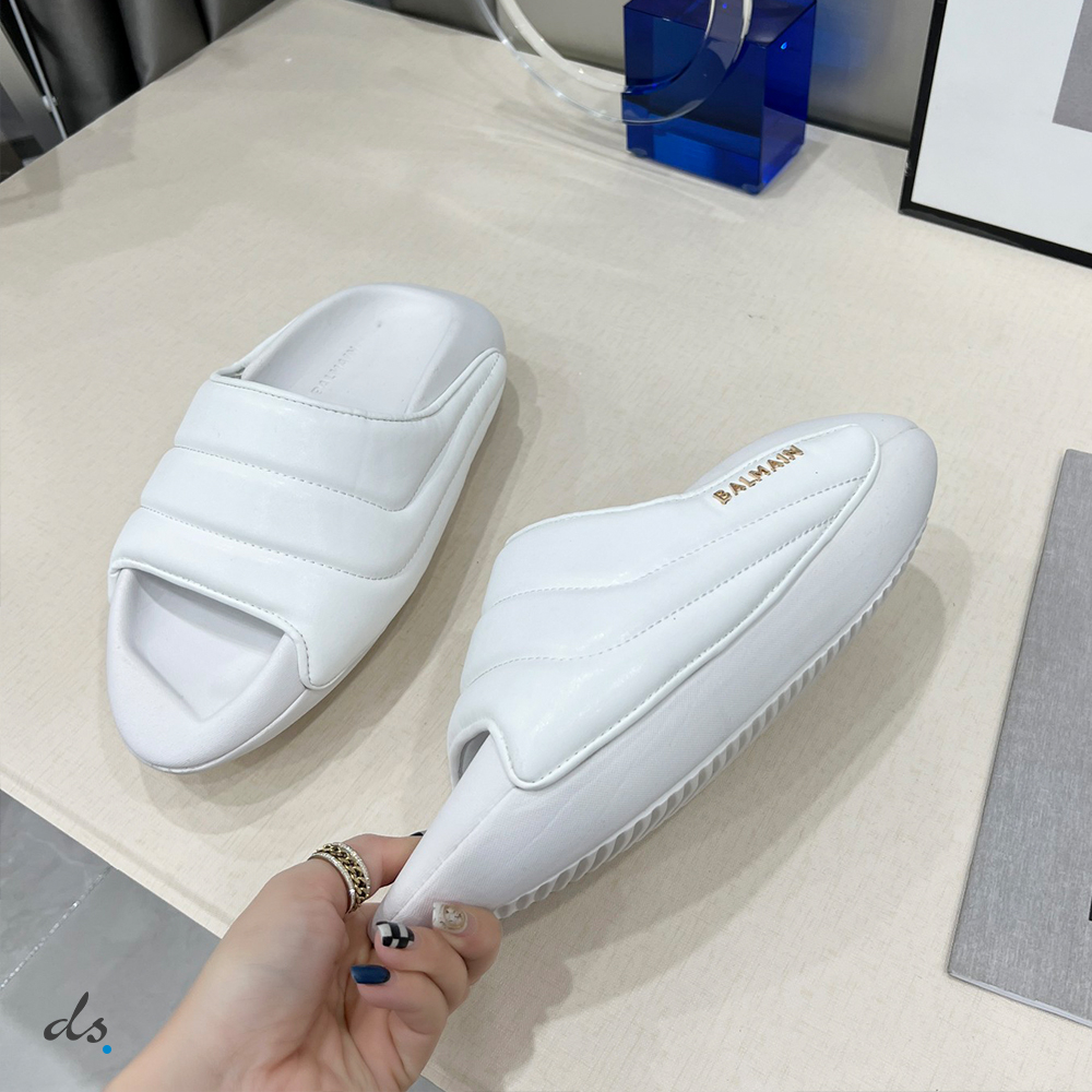 Balmain White quilted leather B-IT mules (2)