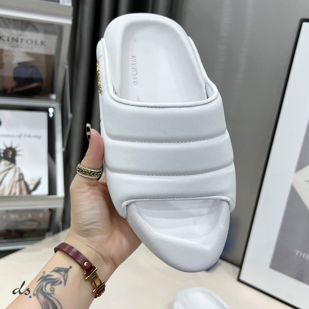 Balmain White quilted leather B-IT mules (3)