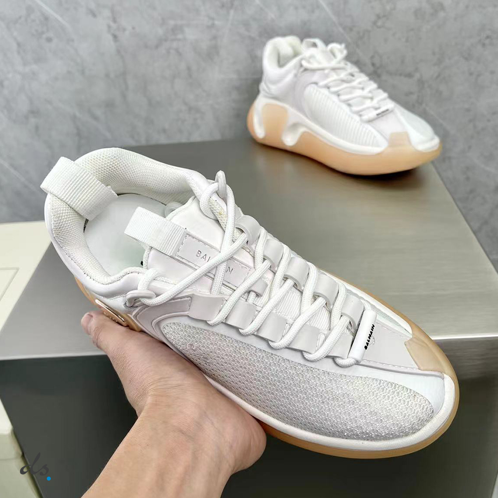 Balmain White gummy leather and mesh B-Runner sneakers (5)