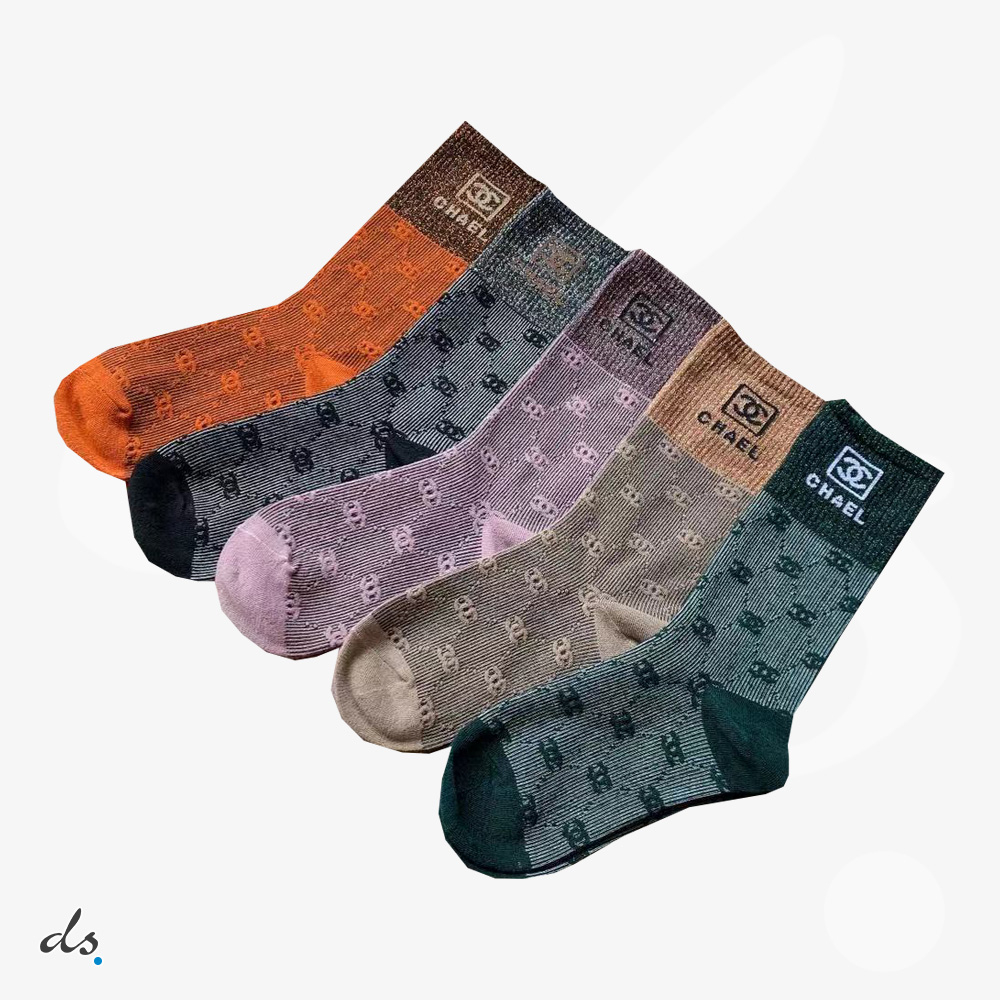 CHANEL ONE BOX AND FOUR PAIRS CLASSIC HIGH LENGTH SOCKS  (1)