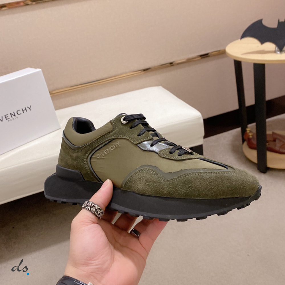 GIVENCHY GIV Runner sneakers in suede, leather and nylon Olive Green (4)