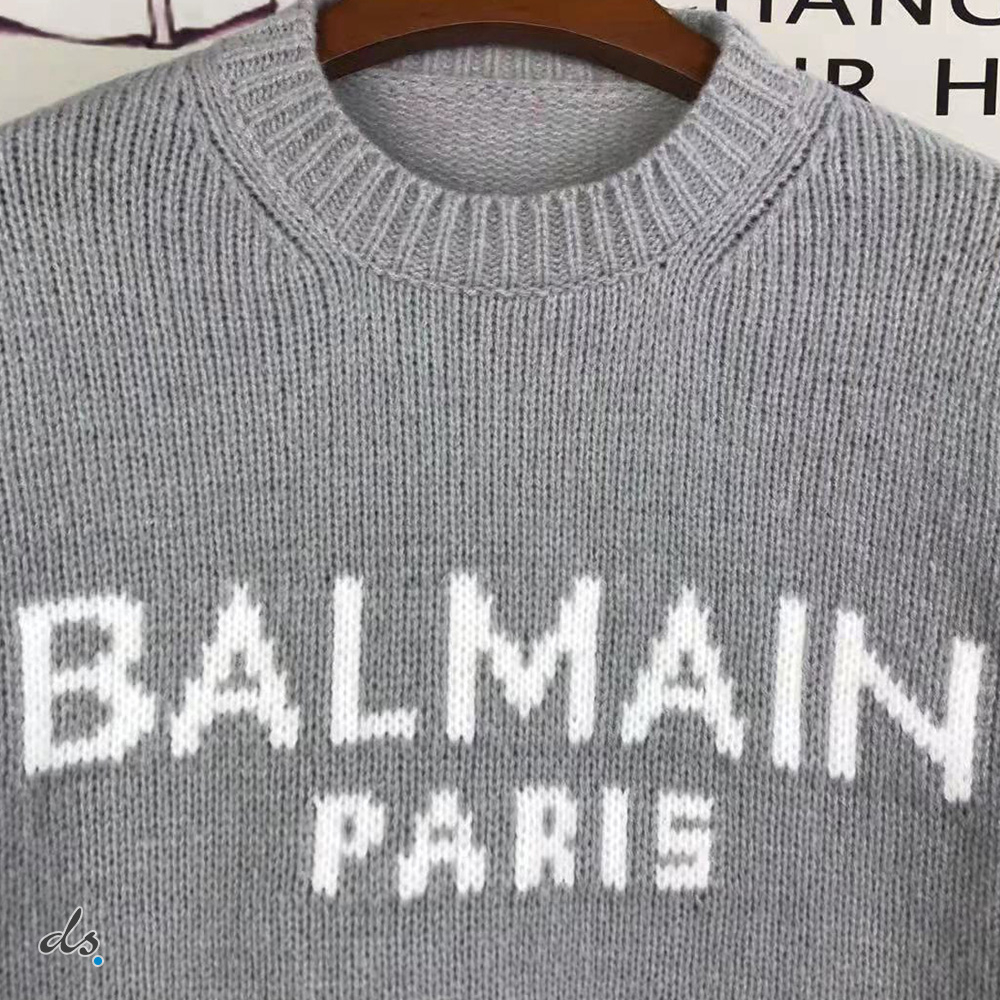 balmain Wool sweater with Balmain Paris logo Grey (4)