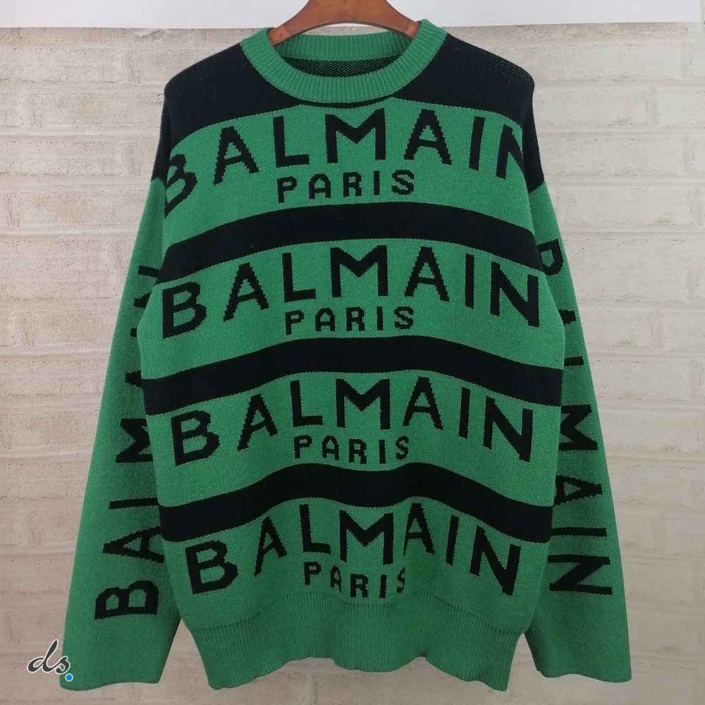 balmain Sweater embroidered with Balmain Paris logo Green (5)