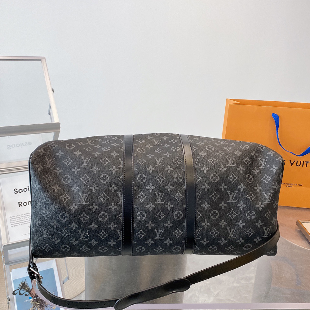 Louis Vuitton Keepall Bandouliere Monogram Eclipse 55 BlackGrey (4)