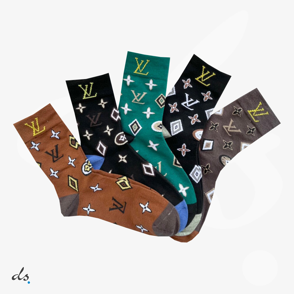 LOUIS VUITTON ONE BOX AND FIVE PAIRS HIGH LENGTH SOCKS (1)