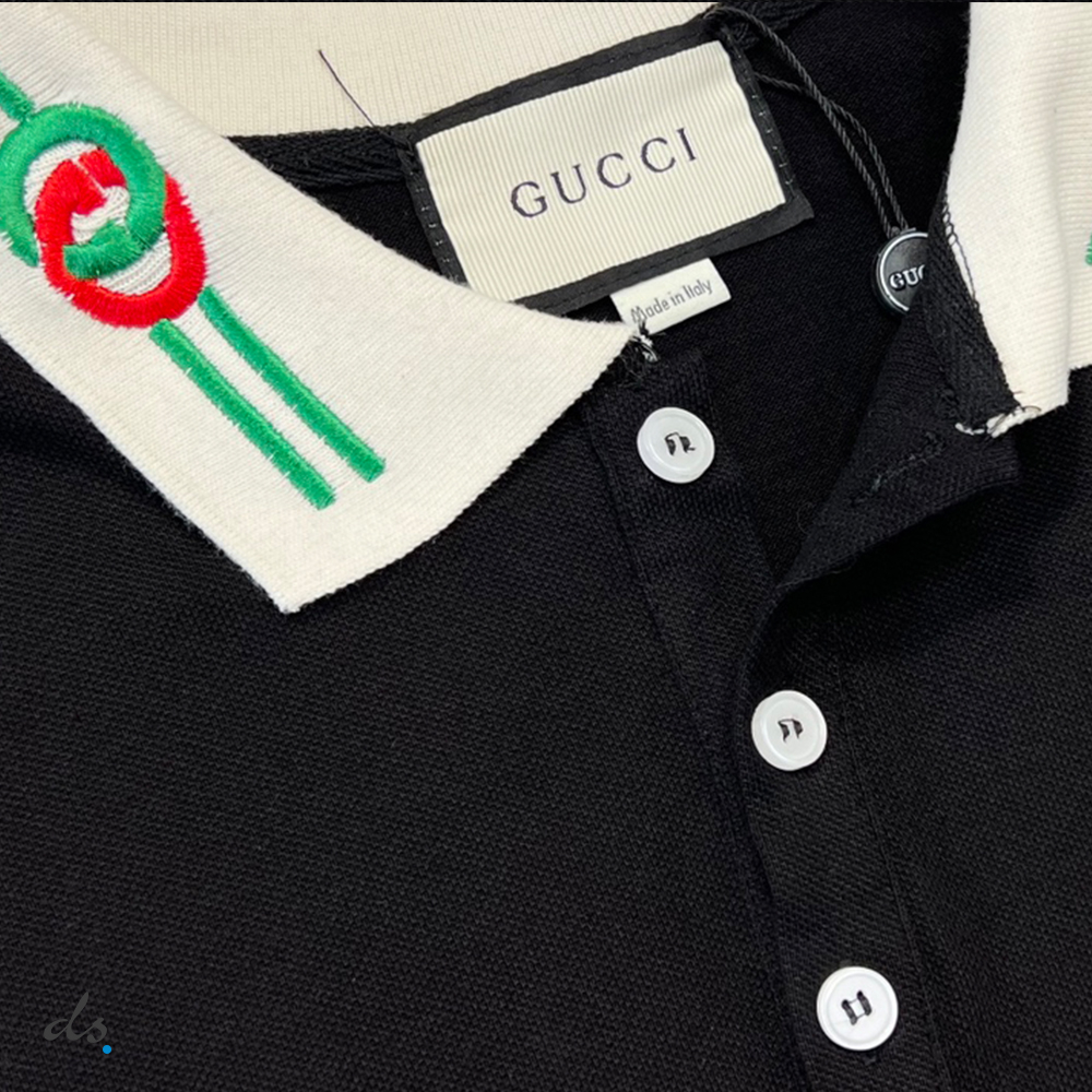 Gucci  Cotton piquet polo with Interlocking G Black (4)