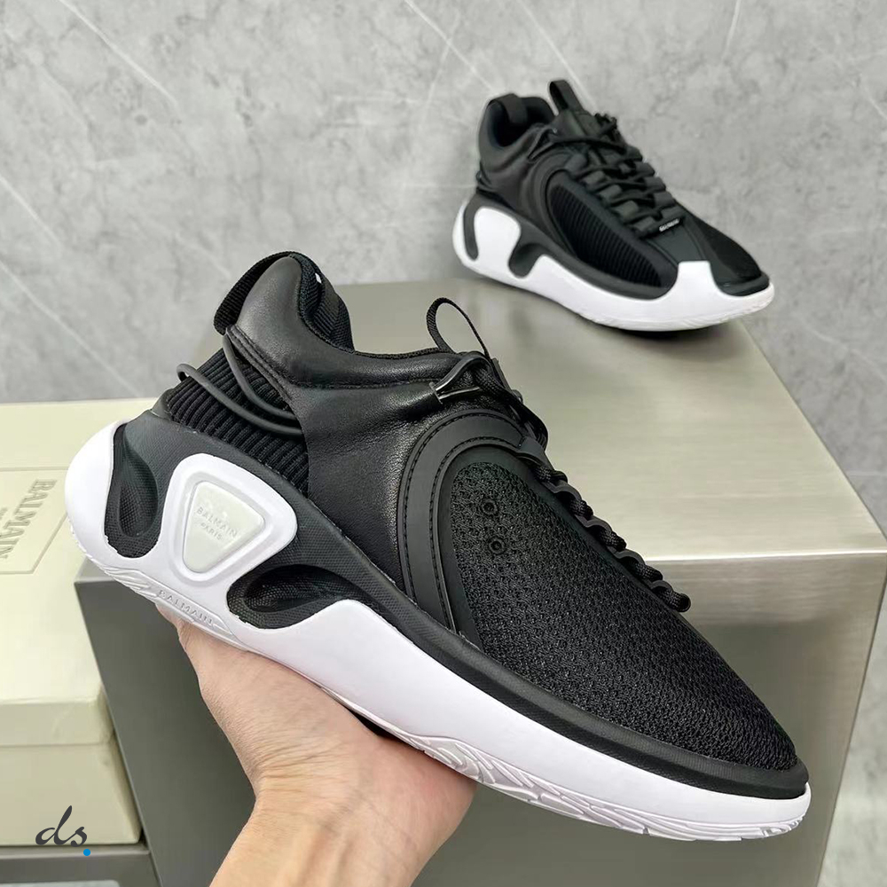 Balmain Black and white gummy leather and mesh B-Runner sneakers (4)