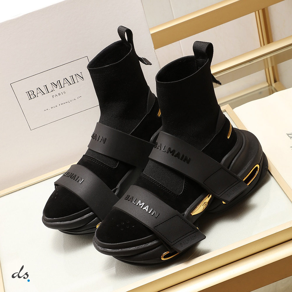 Balmain Black suede and knit B-Bold sneakers with straps (3)