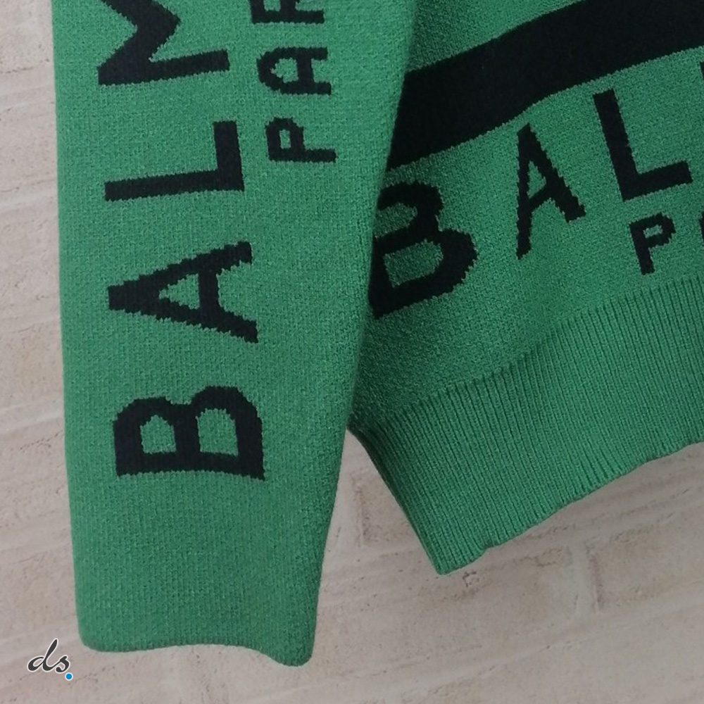 balmain Sweater embroidered with Balmain Paris logo Green (4)