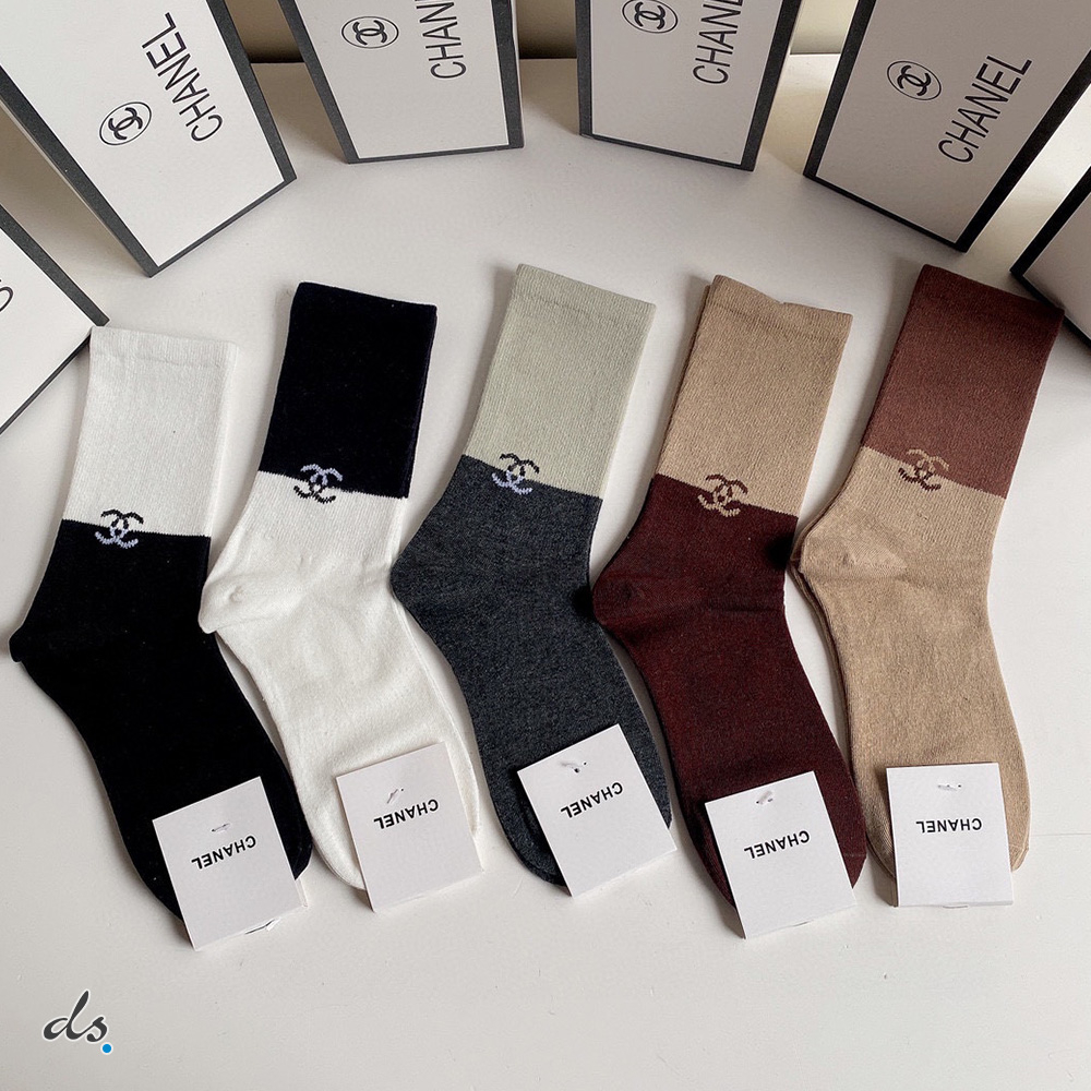 CHANEL ONE BOX AND FOUR PAIRS CLASSIC HIGH LENGTH SOCKS  (2)
