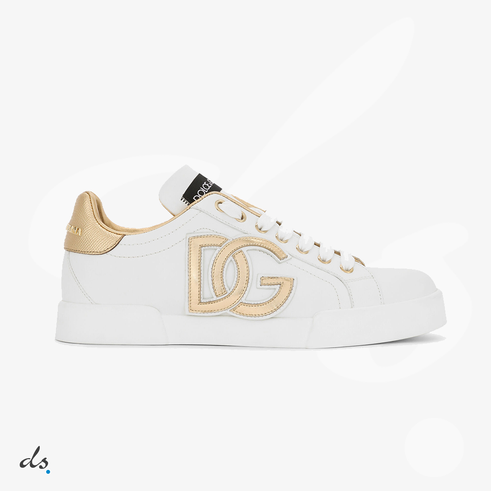 Dolce & Gabbana D&G Calfskin Portofino sneakers with DG logo Gold