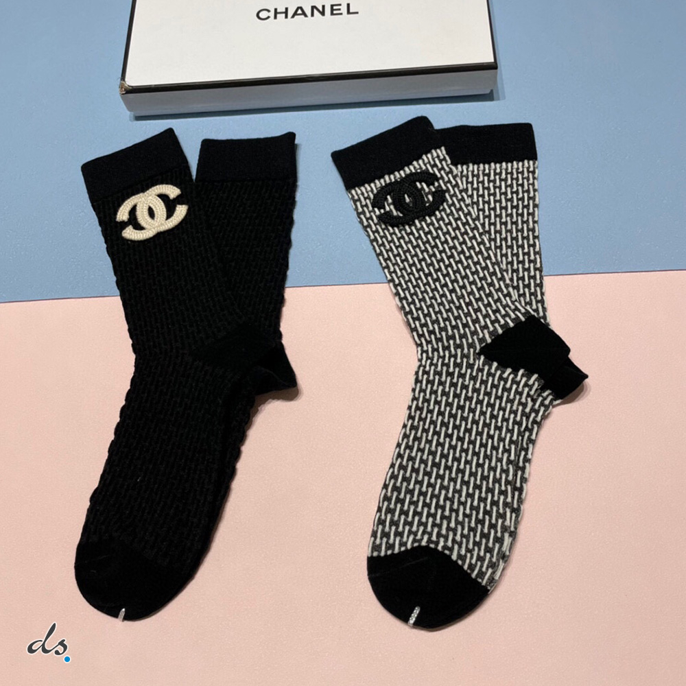 CHANEL ONE BOX AND TWO PAIRS HIGH LENGTH SOCKS  (2)