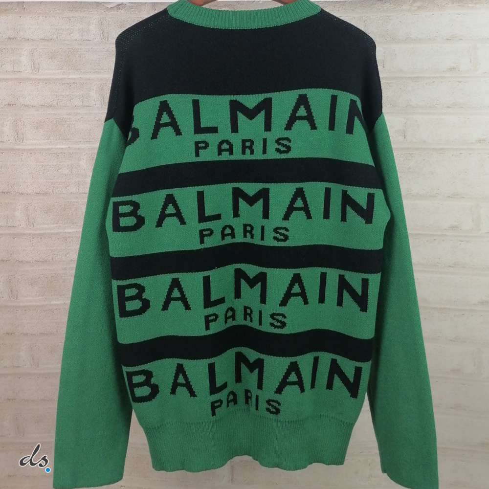 balmain Sweater embroidered with Balmain Paris logo Green (6)