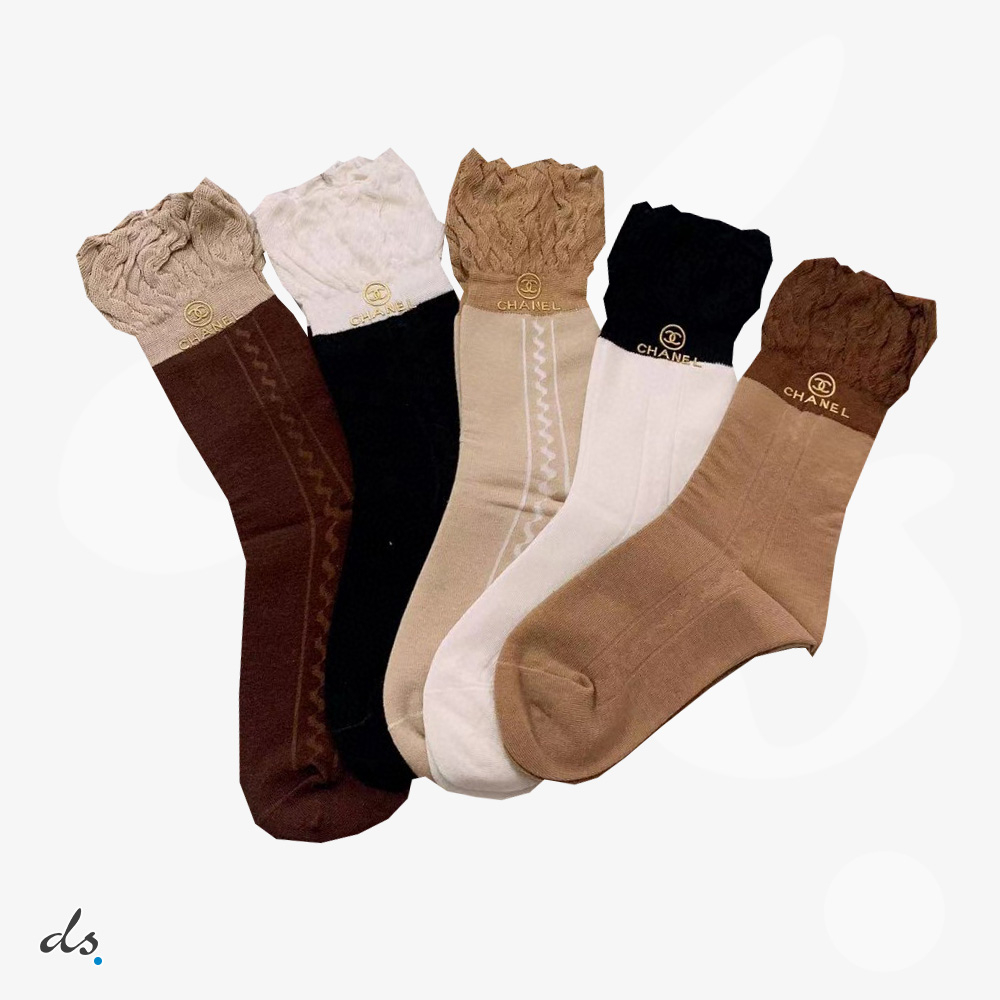amizing offer CHANEL ONE BOX AND FIVE PAIRS HIGH LENGTH SOCKS