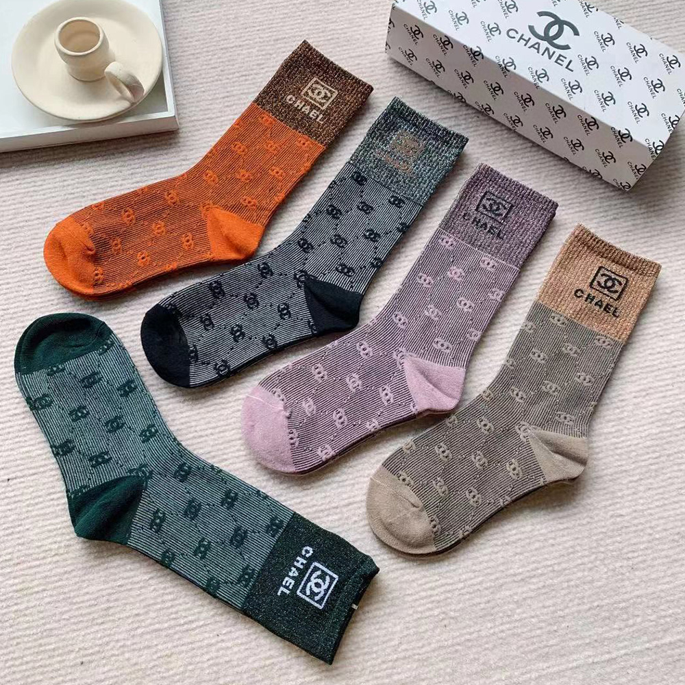 CHANEL ONE BOX AND FOUR PAIRS CLASSIC HIGH LENGTH SOCKS  (2)