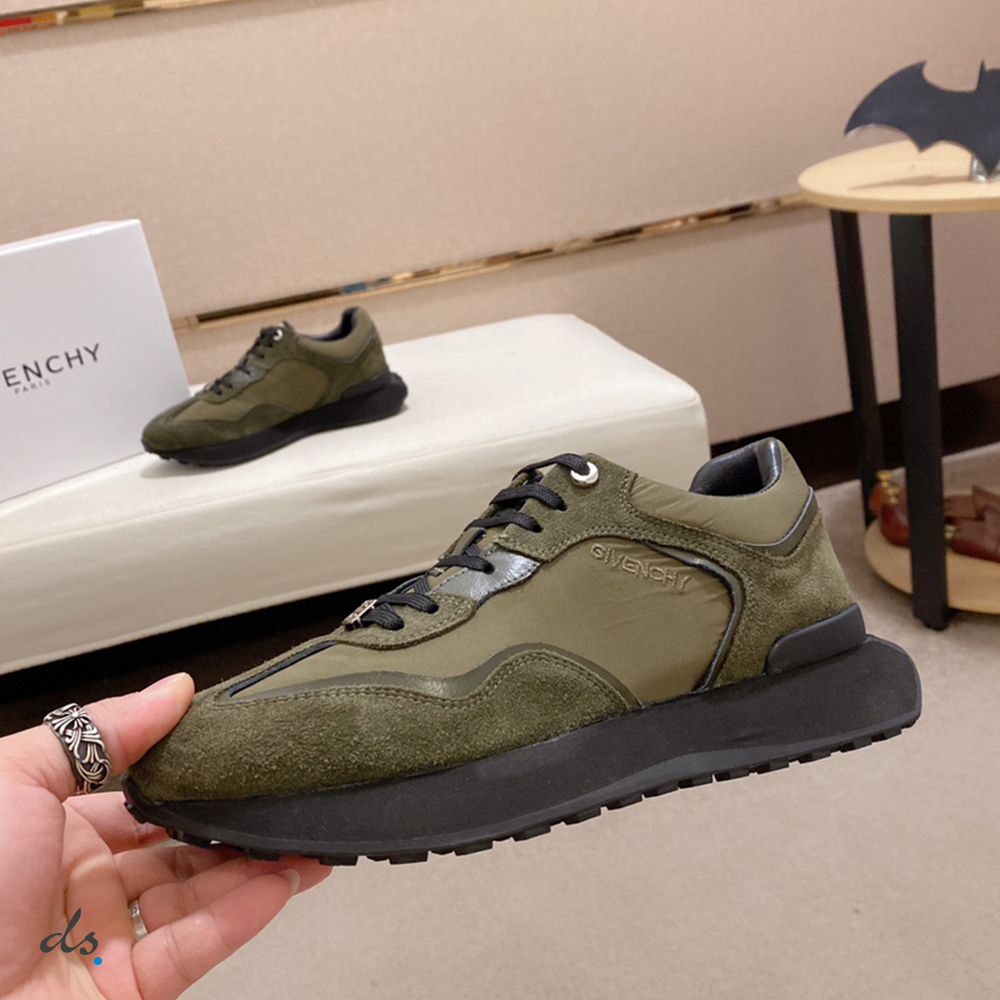 GIVENCHY GIV Runner sneakers in suede, leather and nylon Olive Green (3)